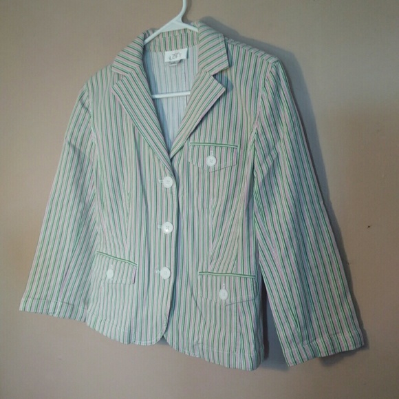 LOFT 8 Pink Green Striped Jacket - Picture 2 of 5